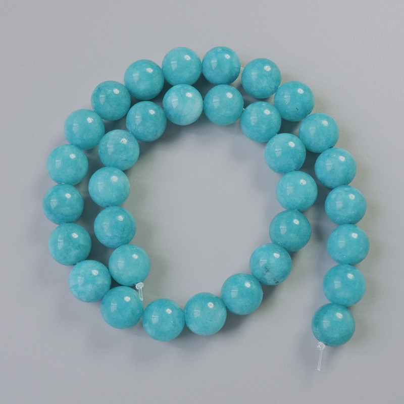 Natural Aquamarine Beads - smooth round stones, 12 mm diameter ±, 38 cm length ± on beading thread