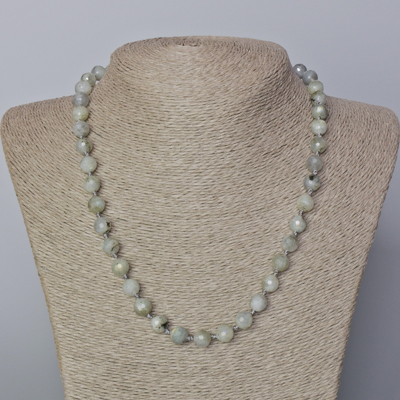 Labradorite Necklace with Faceted Beads, Natural Stone, 8 mm Diameter, 45–51 cm Length