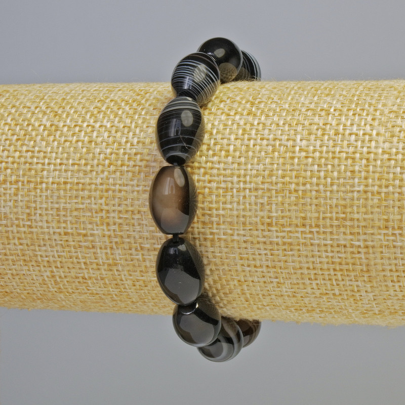 Bracelet Black Agate Natural Stone Oval, 10×14 mm diameter ± (stretch), length 18 cm+