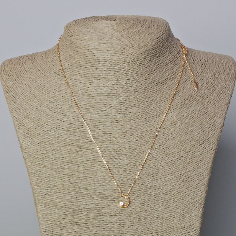 Xuping Chain with 18K Gold Plating, 1 mm Thick, with pendant "Moon" featuring a white crystal, diameter 10x9 mm, length 46-51 cm