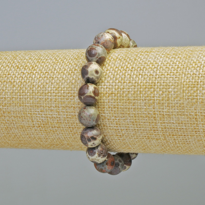 Picasso Jasper Bracelet, natural stone, smooth bead, 10 mm diameter ± (stretch), 18 cm length
