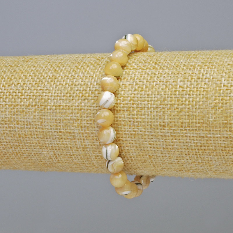 Bracelet Natural Mother-of-Pearl, smooth bead, 7 mm diameter ± (stretch), length 18 cm+