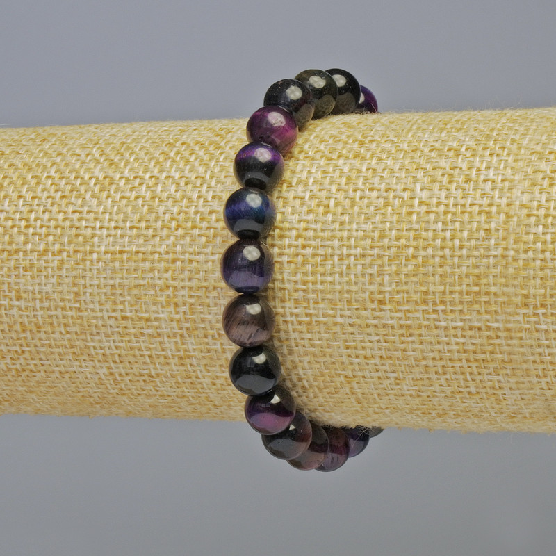 Bracelet multicolored cat's eye natural stone smooth beads, diameter 8.5 mm ± (stretch), length 18 cm+
