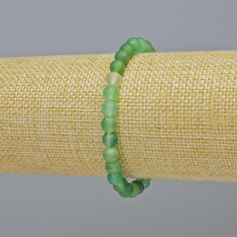 Bracelet made of green matte agate, natural stone, smooth beads, 6 mm diameter ± (stretch), length 18 cm.
