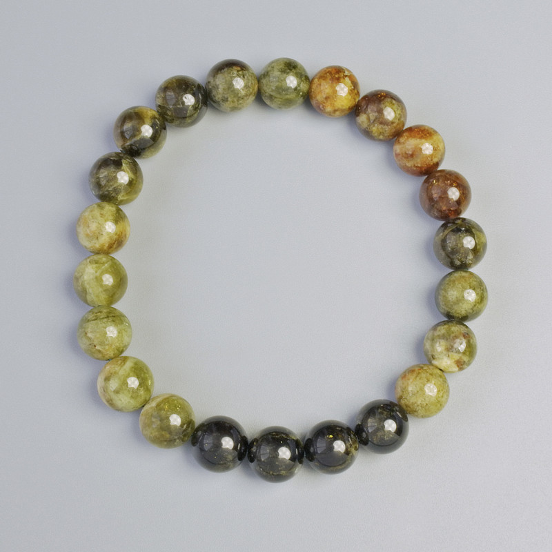 Grossular Bracelet (Green Garnet) Natural Stone Smooth Beads, Diameter 8.5 mm +- (stretch), Length 18 cm+