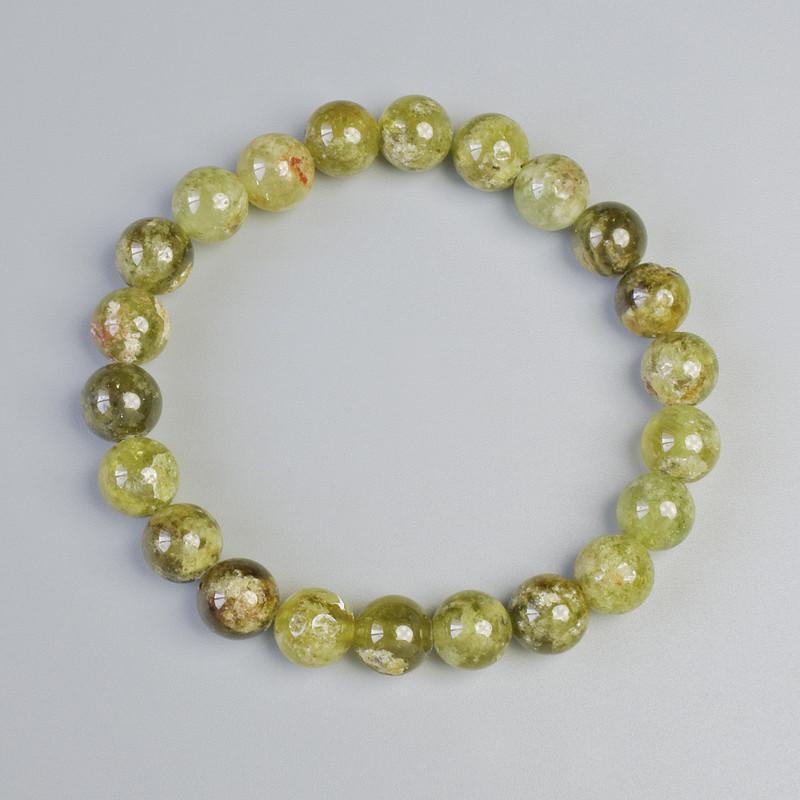 Grossular Bracelet (Green Garnet) Natural Stone Beads, Smooth, Diameter 8.5 mm ± (Stretch), Length 18 cm+