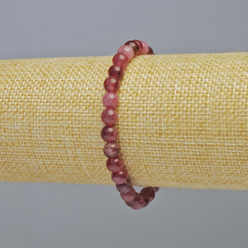 Rubellite Tourmaline Bracelet, natural stone, smooth beads, 6mm diameter ± (stretch), length 18cm+