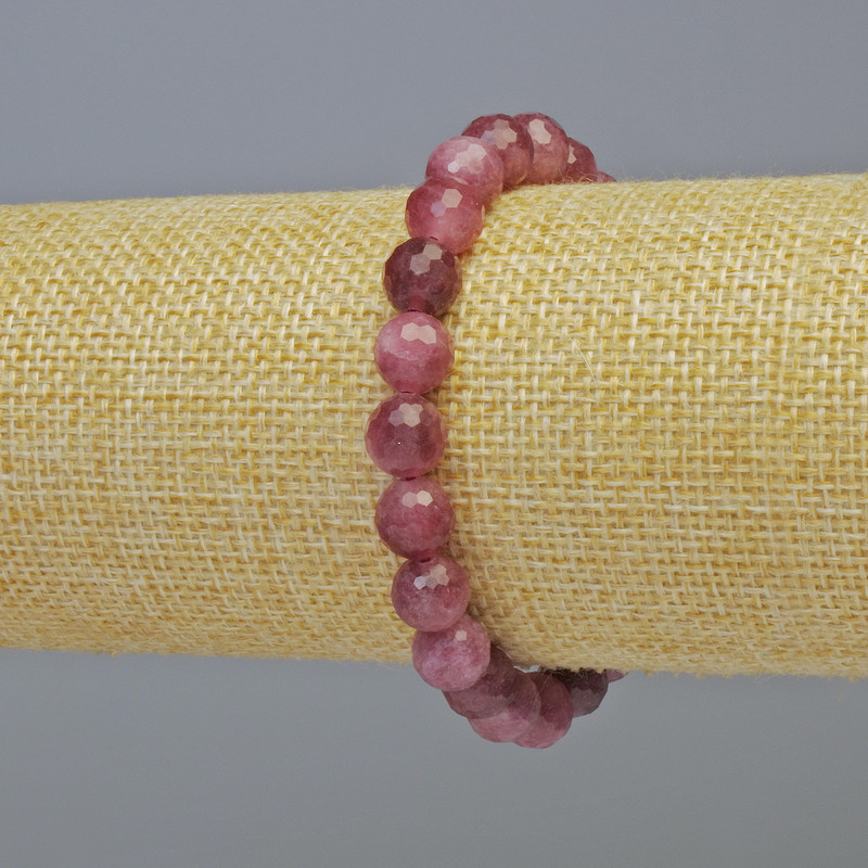 Rubellite Tourmaline Bracelet with natural stone faceted beads, diameter 8 mm ± (stretch), length 18 cm+