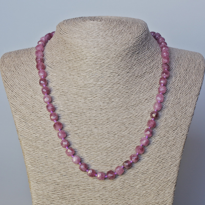 Rubellite Tourmaline Necklace, Natural Stone, Faceted Cubes, 7 mm Diameter, 45–49 cm Length