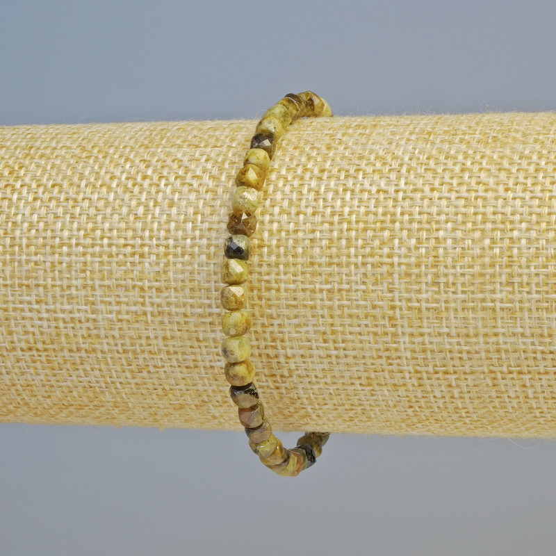 Grossular Bracelet (Green Garnet) Natural gemstone, faceted cube bead, 5 mm diameter ±, stretch, 18 cm+