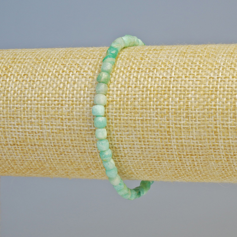 Amazonite bracelet, natural stone, faceted cube, diameter 4 mm +/- (stretch), length 18 cm+
