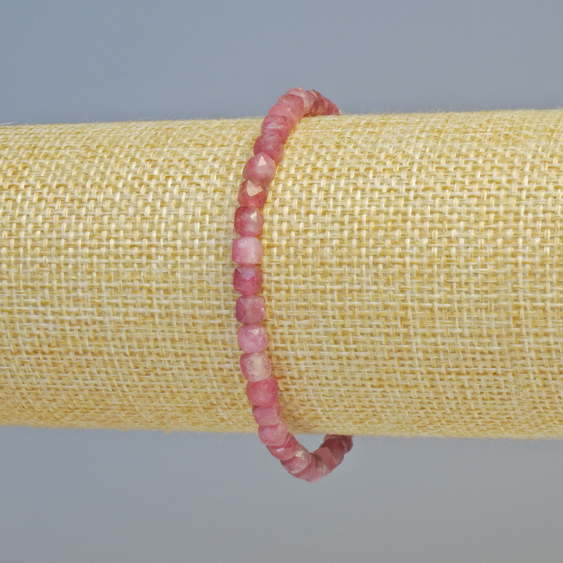 Rubellite Tourmaline Bracelet, Faceted Cube-Cut Natural Stone, Diameter 4.5 mm ± (Stretch), Length 18 cm+