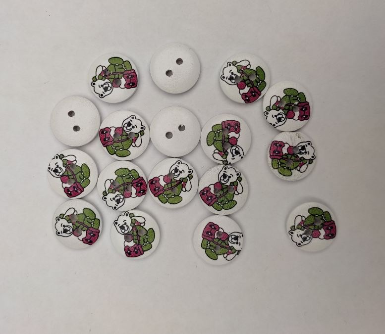 Wooden Buttons for Children Bear Cubs White 15mm ± Pack of 50