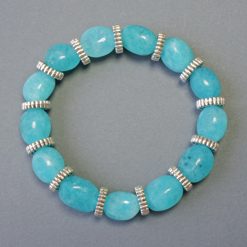 Aquamarine bracelet, natural gemstone, faceted beads, diameter 9×12 mm ± (stretch), length 18 cm ± with metal accents