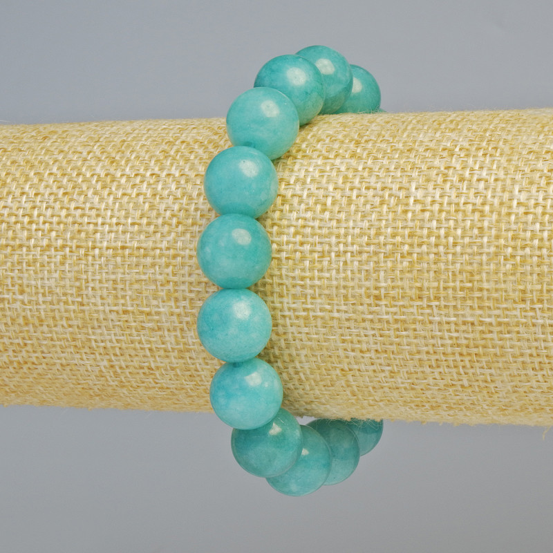 Aquamarine Bracelet with natural stone, smooth bead, 12 mm diameter ± (stretch), length 18 cm+