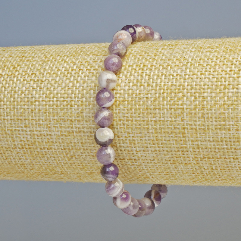Bracelet made of natural amethyst with smooth beads, diameter about 6.5 mm ± (stretch), length 18 cm+