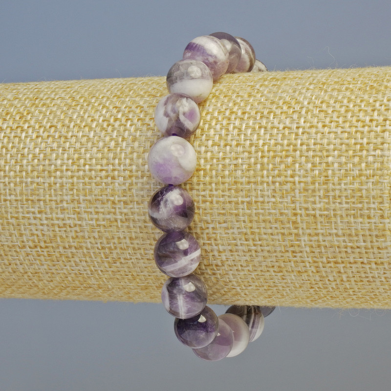 Amethyst Bracelet, natural stone smooth bead, diameter 10mm ± (stretch), length 18cm+