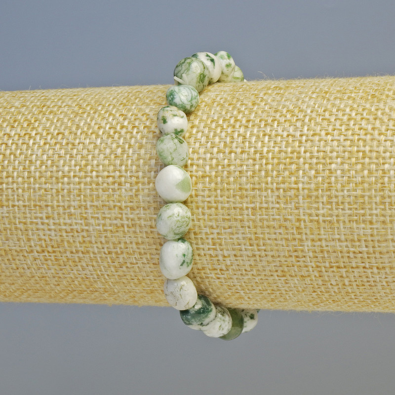 Moss Agate Bracelet, natural stone, faceted beads, bead diameter 8×9 mm ± (stretch), length 18 cm+