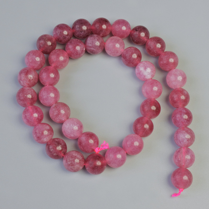 Rubellite Tourmaline Beads, Natural Stone, Smooth Spheres, 10.5 mm Diameter, 38 cm Length on Thread