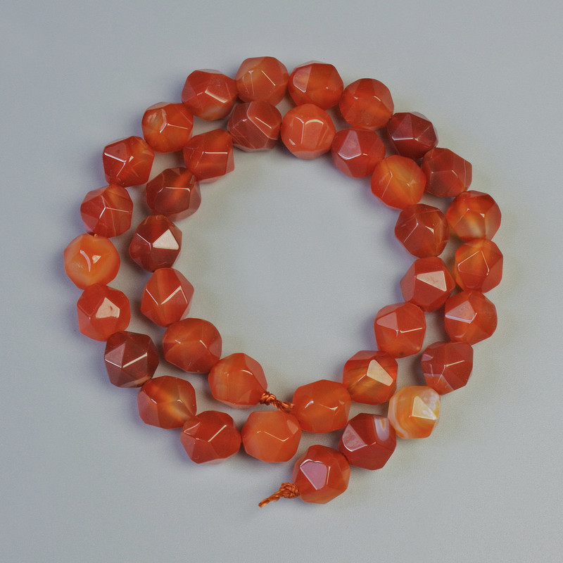 Carnelian beads, natural stone, faceted, diameter 9×10 mm, length 36 cm on a thread
