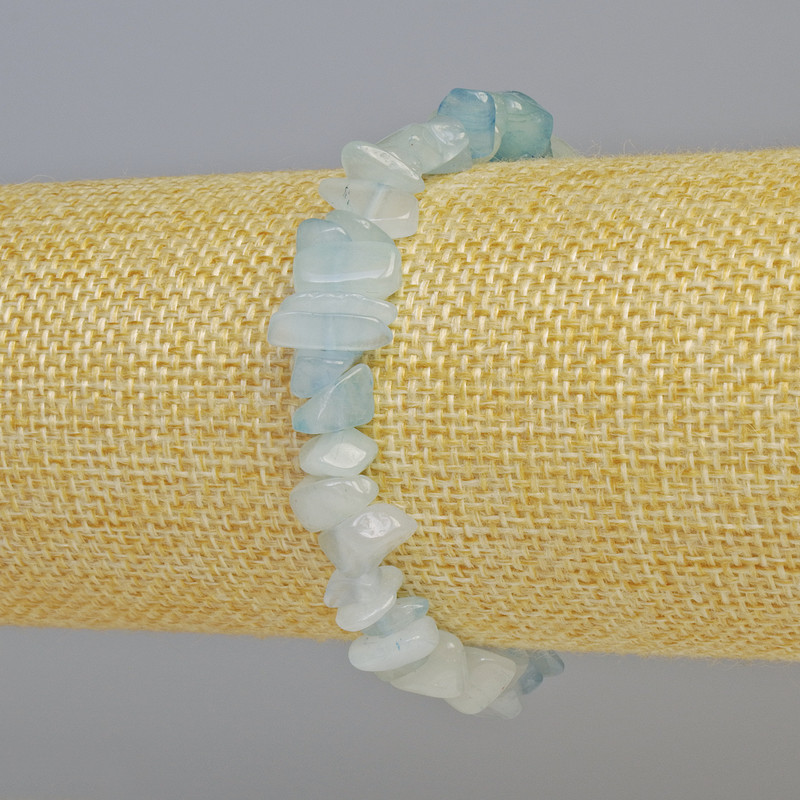 Aquamarine Bracelet with Natural Stone Chips, Diameter 7×4 mm ± (stretch), Length 18 cm+