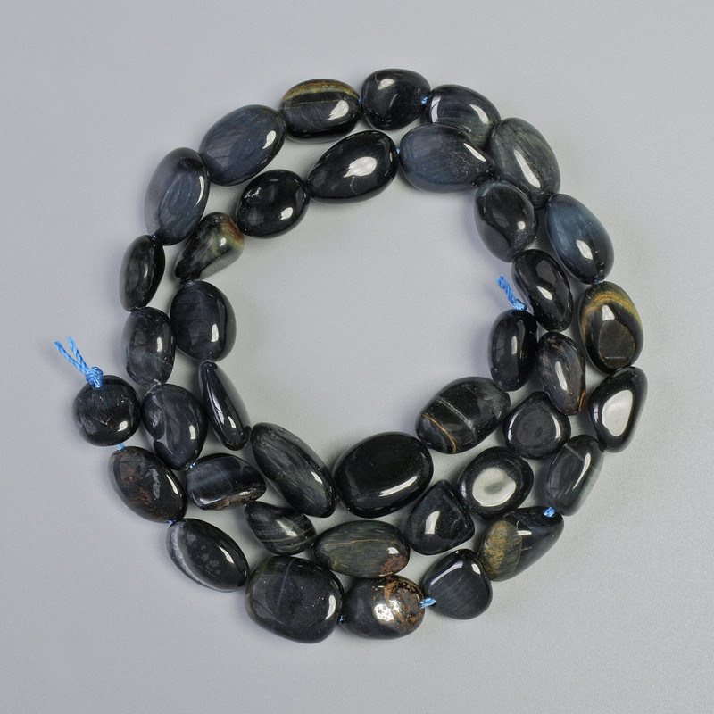 Hawk's Eye Beads, Natural Gemstone, Faceted, 9x11 mm, 39 cm on thread