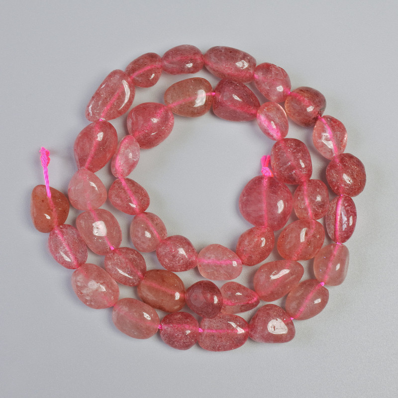 Strawberry Quartz Beads, natural stone, faceted, diameter 9x11 mm, length 41 cm on thread
