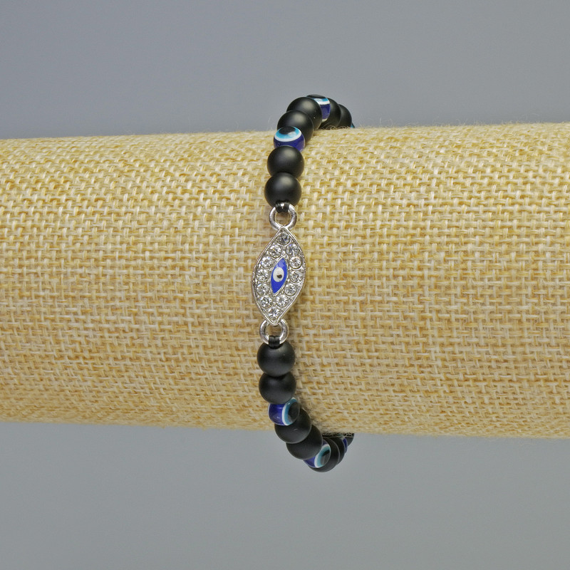 Shungite bracelet (single) with smooth beads, 6 mm diameter +/- (stretch), length 18 cm +/- with 'Eye' inlays