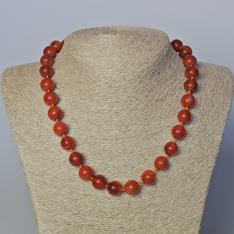 Natural Carnelian Necklace with Smooth Beads, 12 mm Diameter, 45–49 cm Length