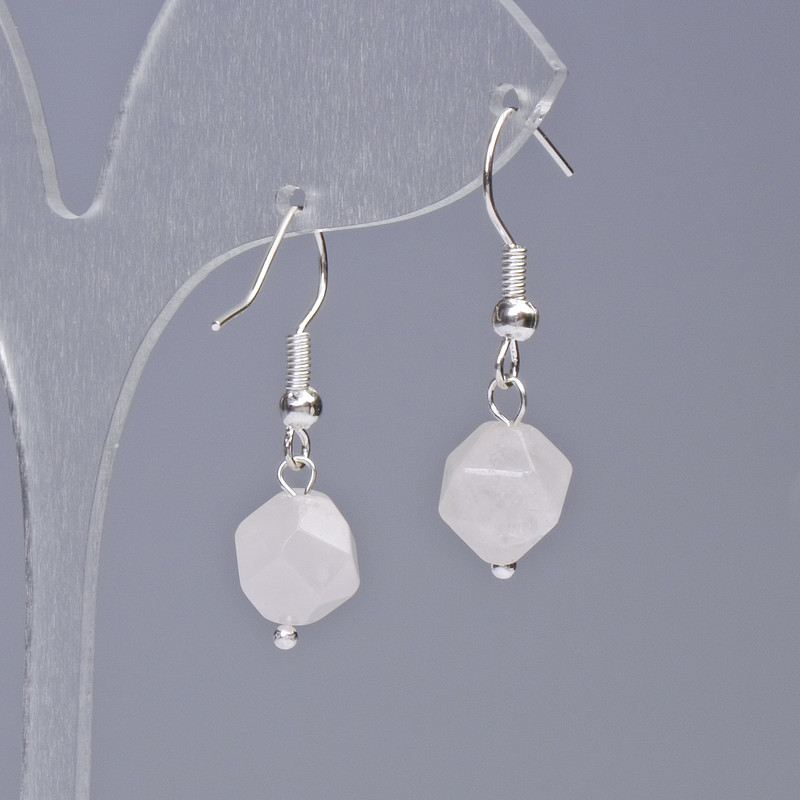 Сережки Рожевий Кварц натуральний камінь багатогранник, діаметр 9х10мм+-, довжина 31мм+