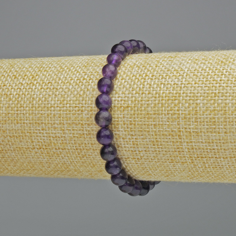 Amethyst natural stone bracelet, smooth bead, diameter 6.5 mm ± (stretch), length 18 cm+