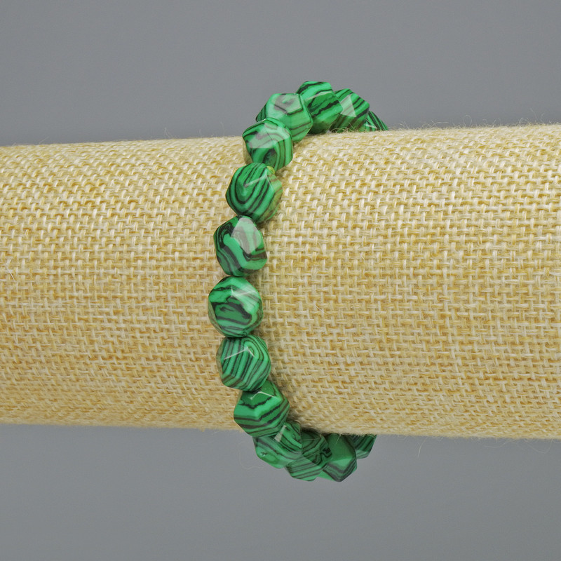 Malachite Bracelet (pressed) Multifaceted, diameter 8.5×10 mm ± (stretch), length 18 cm+