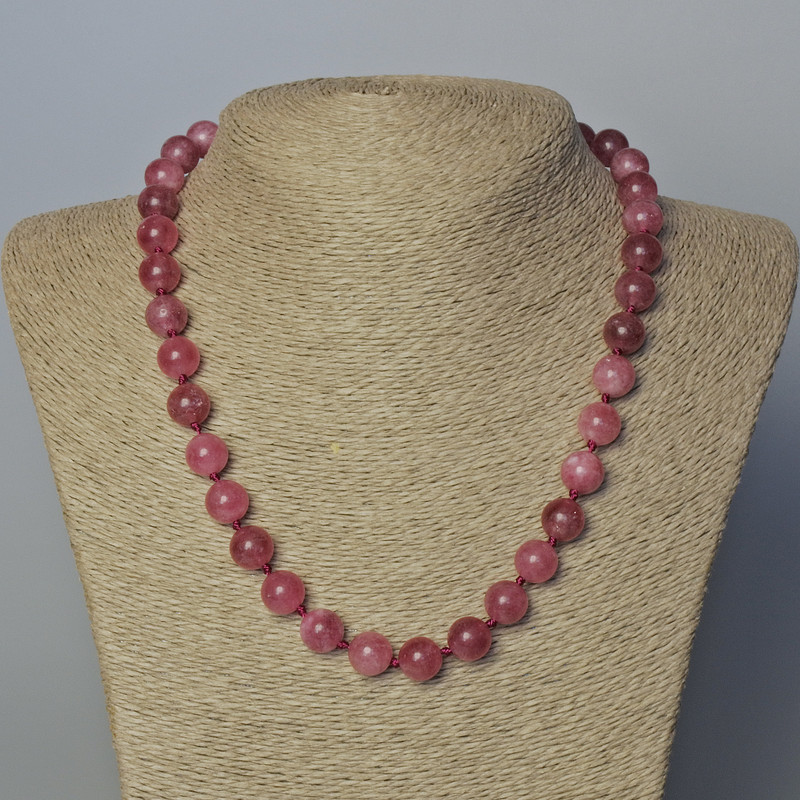 Rubellite Tourmaline Necklace with Natural Stone, Smooth Beads, Diameter 10.5 mm, Length 45–49 cm