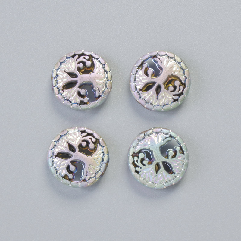 Hematite Bead 'Tree' Matte Chameleon Color, Diameter 12.5x4.5mm +/- (4 pcs)