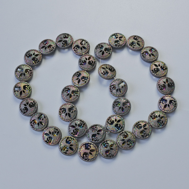 Hematite Beads 'Tree' Matte Chameleon Color, Size 12.5 × 4.5 mm, Length about 41 cm on thread