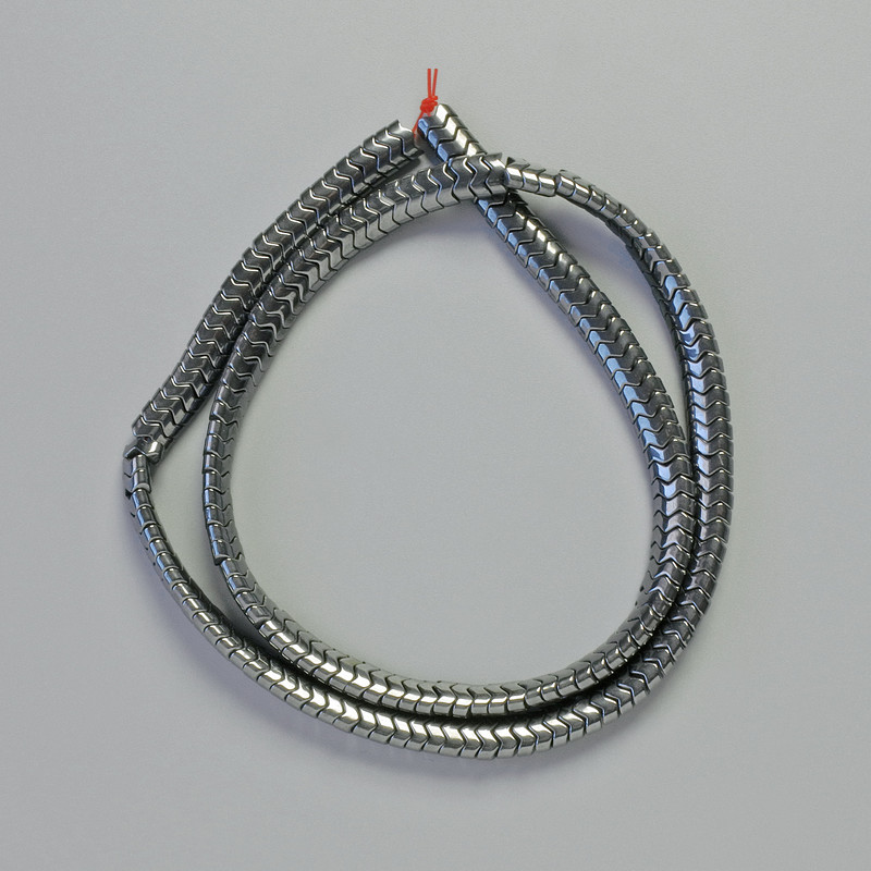 Hematite Beads, Snake-shaped Flat Wave Zigzag, Black, 5x3 mm, 40 cm Strand