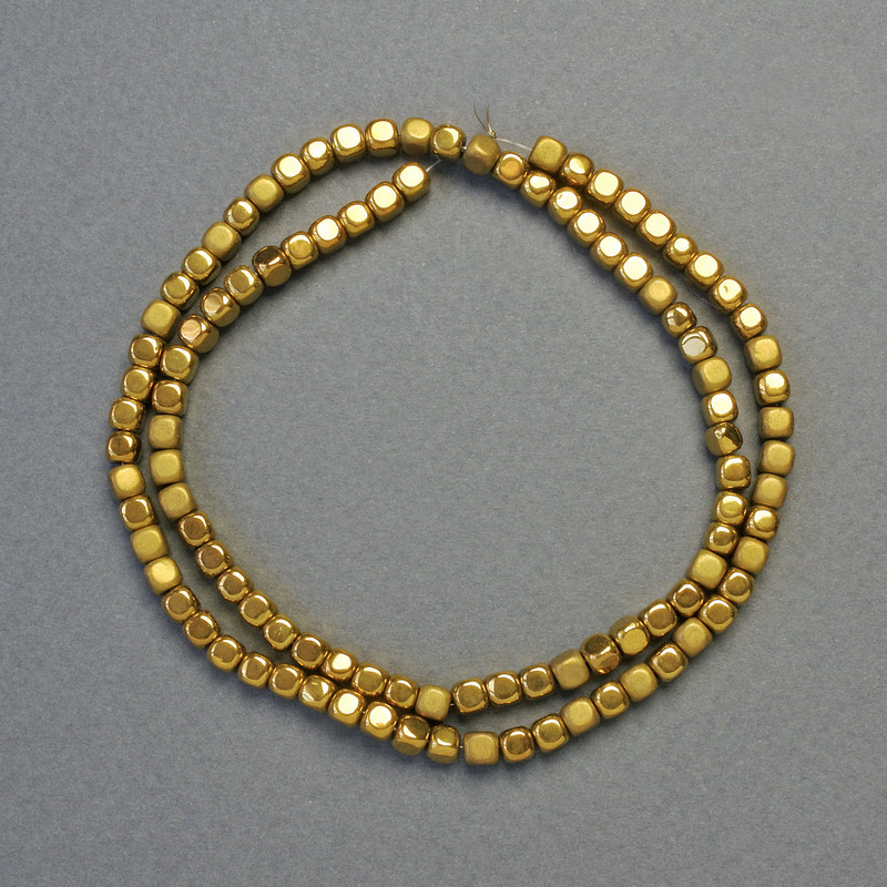 Hematite Cube Beads - Dark Gold, Matte and Glossy Finish, 4x4 mm, 40 cm Strand