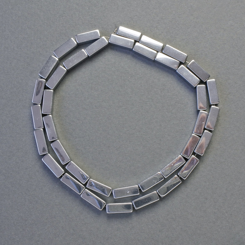 Hematite Beads Rectangular, Silver Color, 10x4 mm, approx. 42 cm strand