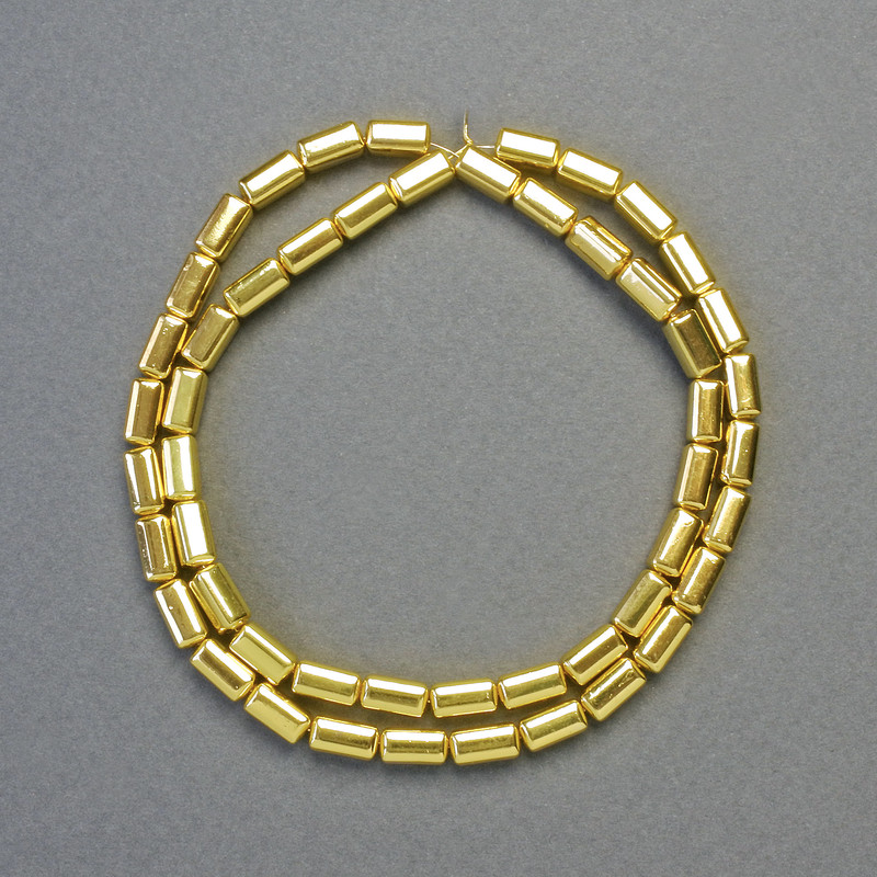 Hematite Beads - Rounded Rectangle, Gold Color, 8x4 mm, Strand Length 42 cm