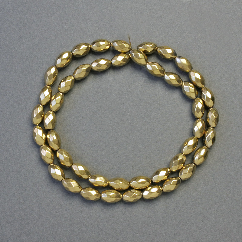 Faceted Hematite Beads, Oval, Golden Color, 5x8 mm, Strand Length Approx. 41 cm