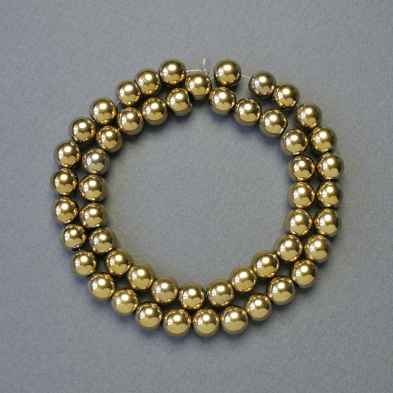 Hematite Beads, Smooth Round Balls, Gold Color, 8 mm Diameter, 42 cm Strand