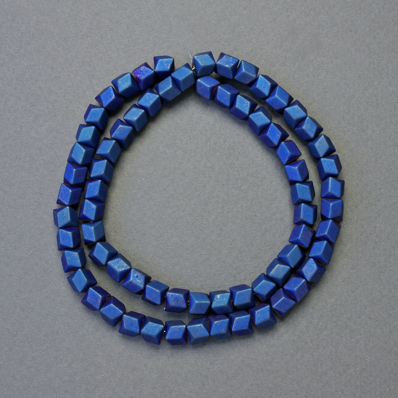 Hematite Beads Hexagonal Zigzag, Blue Matte, 6x6 mm Diameter, 42 cm Strand