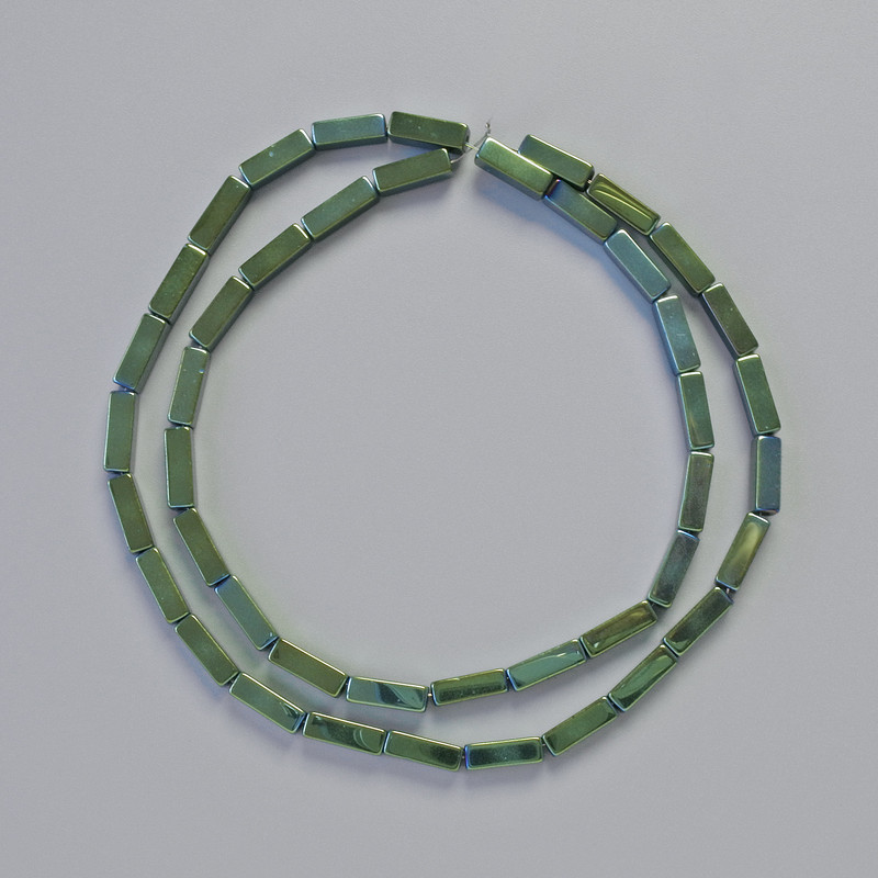Hematite Beads Rectangular 9x3 mm ± Green Chameleon - Strand