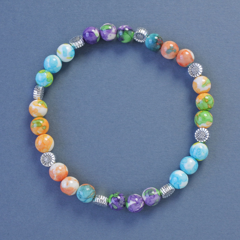 Bright Summer Assortment Bracelet (acrylic), 7 mm diameter +/-, length 18 cm +/-, stretch with sunflower inserts
