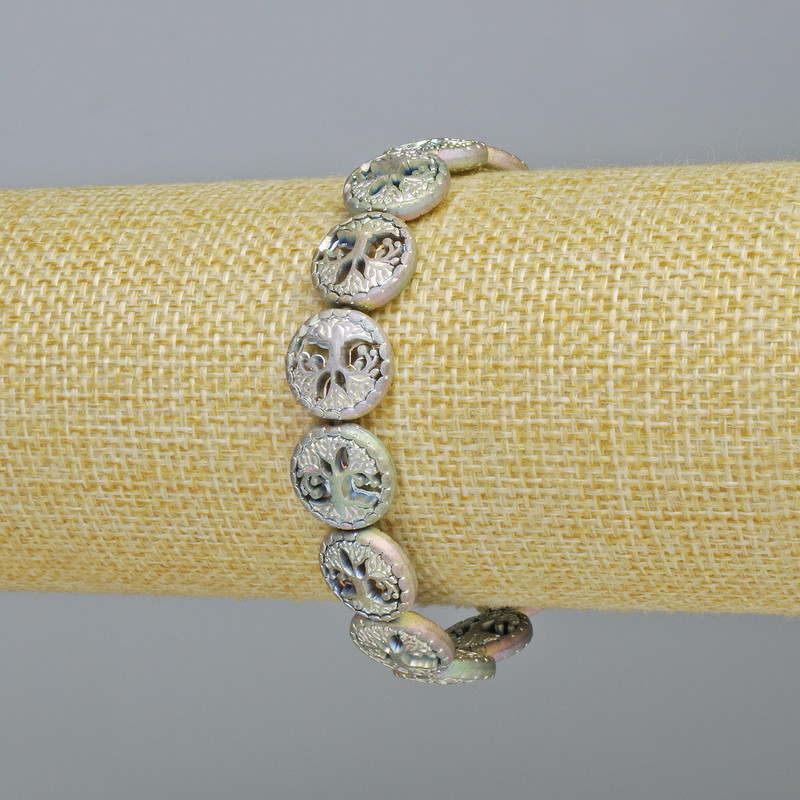 Браслет Гематит "Дерево" колір матовий хамелеон, діаметр 12, 5х4, 5мм+-, довжина 18см +- (стрейч)