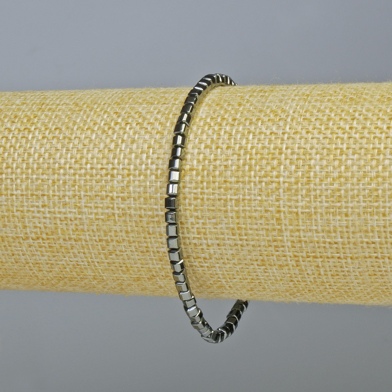 Hematite Cube Bracelet, Color: Dark Silver, Diameter 3x3 mm, Length 18 cm ± (Stretch)