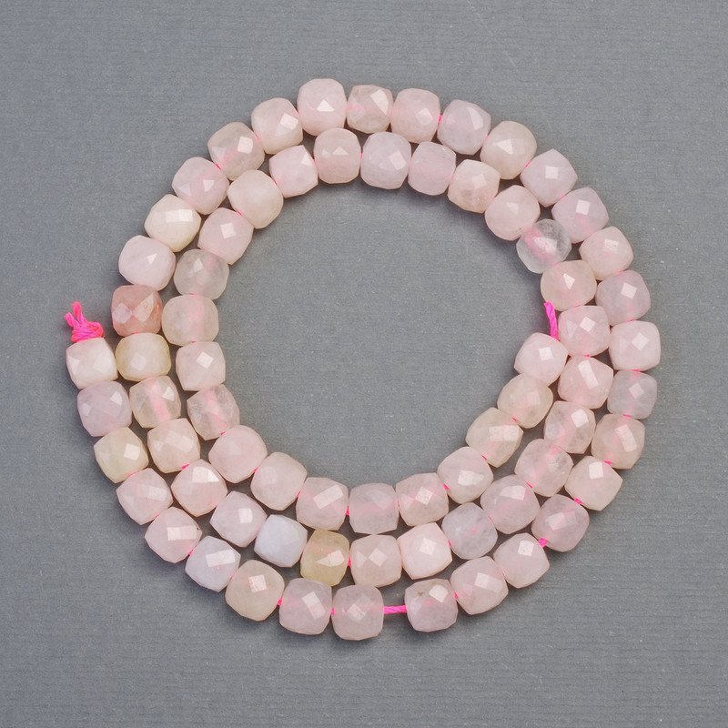 Morganite natural stone beads - faceted cube, 6x6 mm diameter, 38 cm length +/-