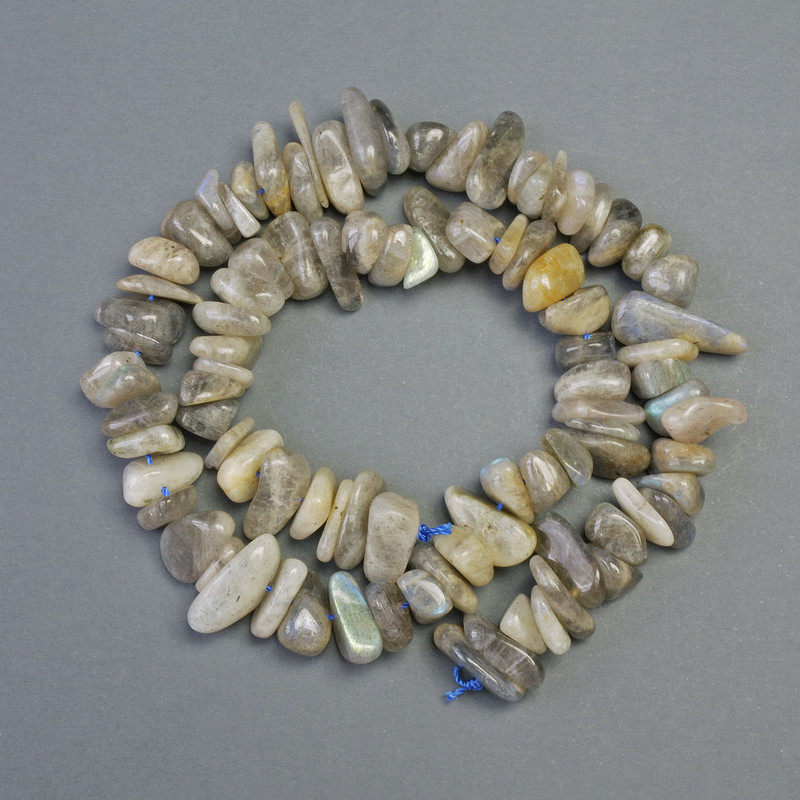 Labradorite Beads - Natural Stone Chips, 10x13 mm ±, length about 40 cm ± on thread