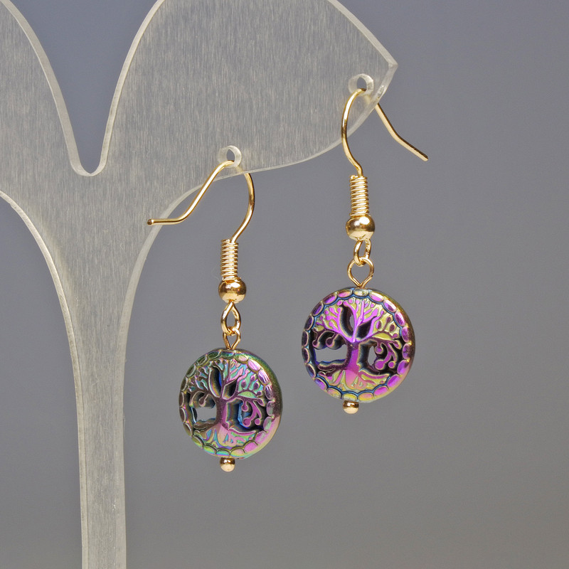 Hematite Earrings Rainbow Tree, diameter 12x4 mm, length 3.2 cm