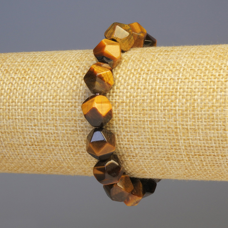 Tiger's Eye Bracelet, Natural Stone, Faceted, 11x11 mm diameter, 18 cm length, Stretch
